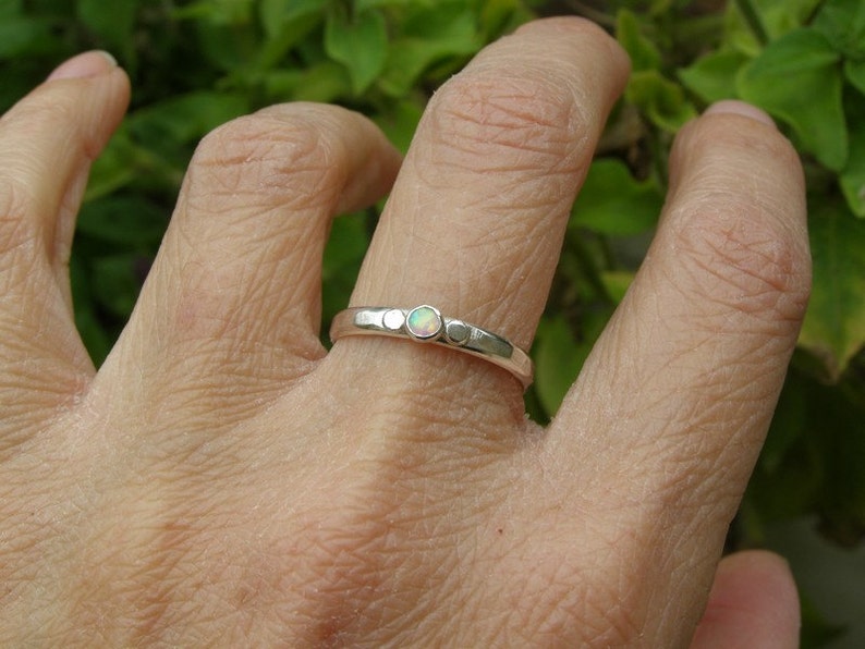 White opal ring, Silver sterling Stacking Engagement Ring image 3