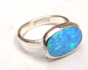 Oval Blue opal ring ,Silver sterling ring, Handmade Statement ring - opal Gemstone silver ring ,925 Sterling silver ring, October Birthstone