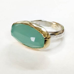 Aquamarine cocktail Ring, 925 Silver sterling bands and 14k Gold ring Statement rings image 6