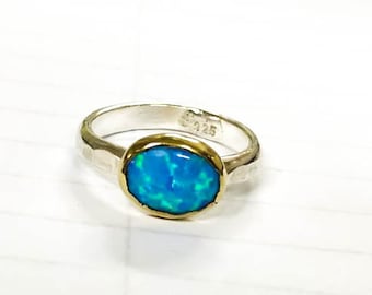 Blue Opal ring ,Solitaire Birthday ring gift, valentines day gift, Anniversary gift, Engagement Ring