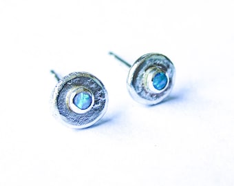 Opal Silver sterling Stud earrings, handmade Blue opal  studs, Gift for her,birthday gift,christmas gift