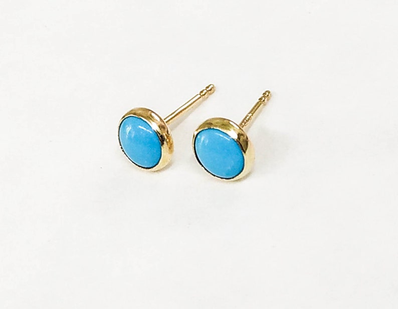 Turquoise 14k gold Stud earrings ,Turquoise stone 6mm, Minimalist earrings, women jewelry image 2