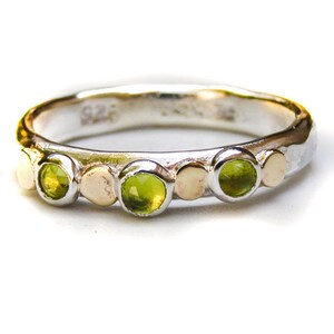 Peridot Stackable ring, Silver sterling and gold ring, Multi stone Gemstone ring, August Birthstone ring