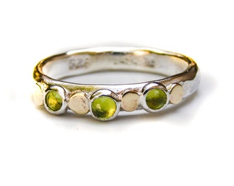 Peridot Stackable ring, Silver sterling and gold ring, Multi stone Gemstone ring, August Birthstone ring