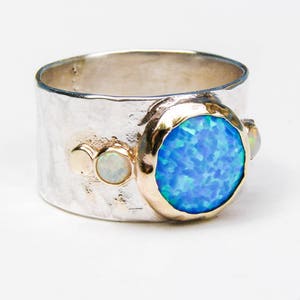 Silver Sterling Band Opal Statement Ring multi stone gemstone ring Ring with solid gold Blue Opal Ring personalized gifts image 2