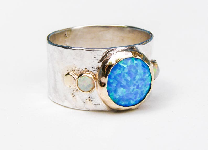 Silver Sterling Band Opal Statement Ring multi stone gemstone ring Ring with solid gold Blue Opal Ring personalized gifts image 2