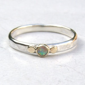 Promise White opal ring ,Unique solitaire stone Ring ,Gold and silver ring, Opal ring