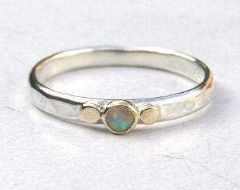 Promise White opal ring ,Unique solitaire stone Ring ,Gold and silver ring, Opal ring