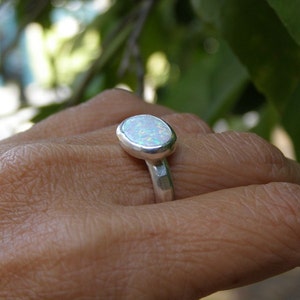 White opal ring, Silver sterling ring Cocktail White opal Gemstone silver ring, Oval stone, 925 Sterling silver ring ,christmas gift image 6