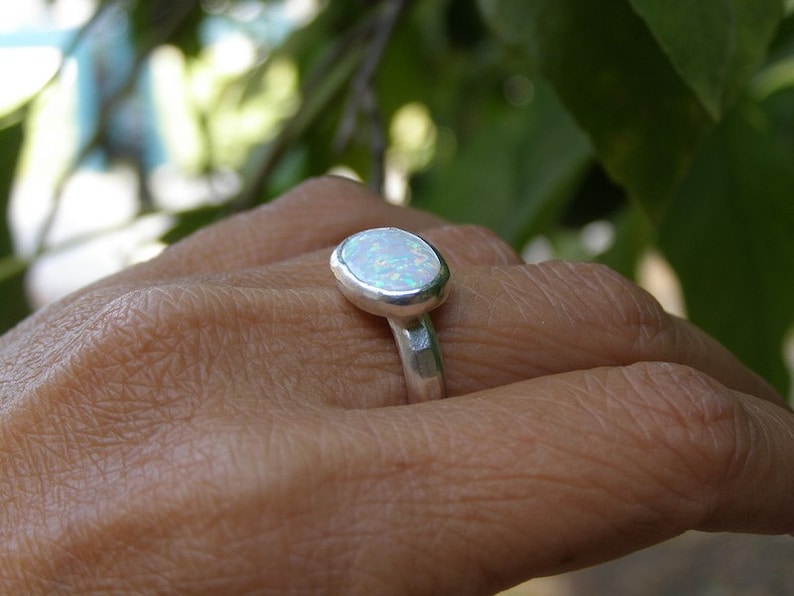 White opal ring, Silver sterling ring Cocktail White opal Gemstone silver ring, Oval stone, 925 Sterling silver ring ,christmas gift image 6