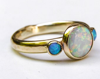 Solid Gold Ring,14K yellow gold Opal Ring 3mm