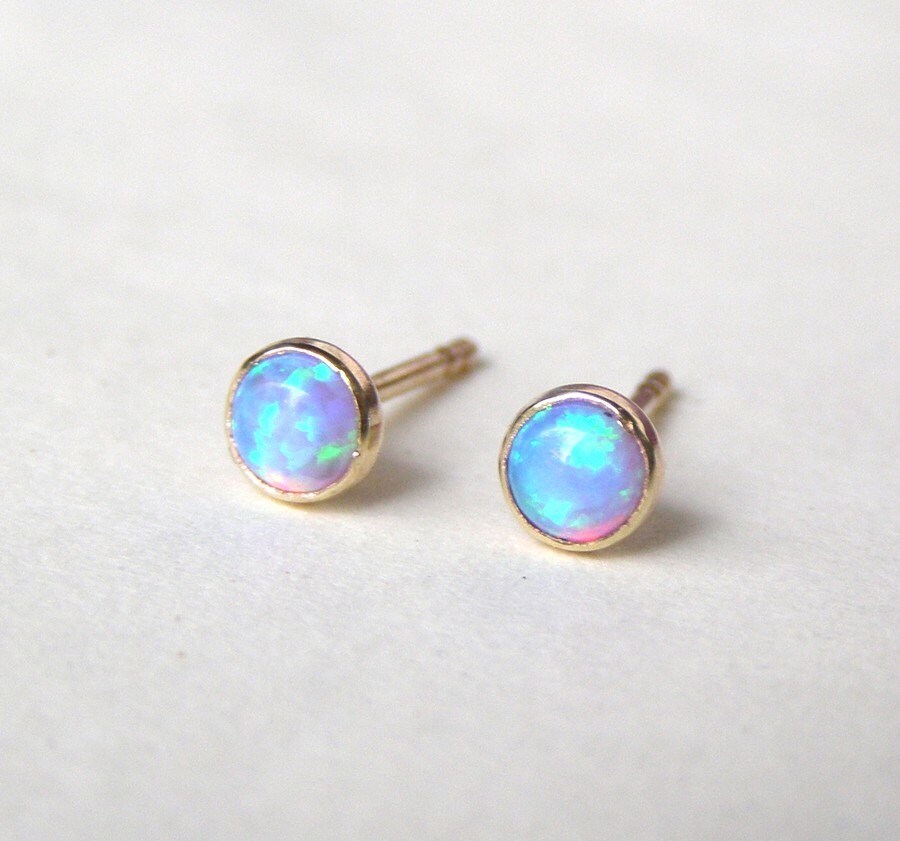 Opal Studs3mm Stud Earrings Opal Errings Solid gold | Etsy
