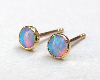 Blue Opal Studs , 14k Solid gold Handmade Earrings,Opal earrig, Natural opal stone stud earrings,gold opal earrings, opal earring stud