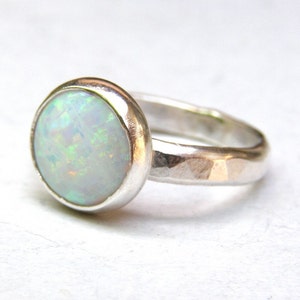 White Opal ring, Silver sterling ring with white opal stone, Made to order any size, gift for her