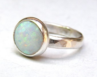 White Opal ring, Silver sterling ring with white opal stone, Made to order any size, gift for her