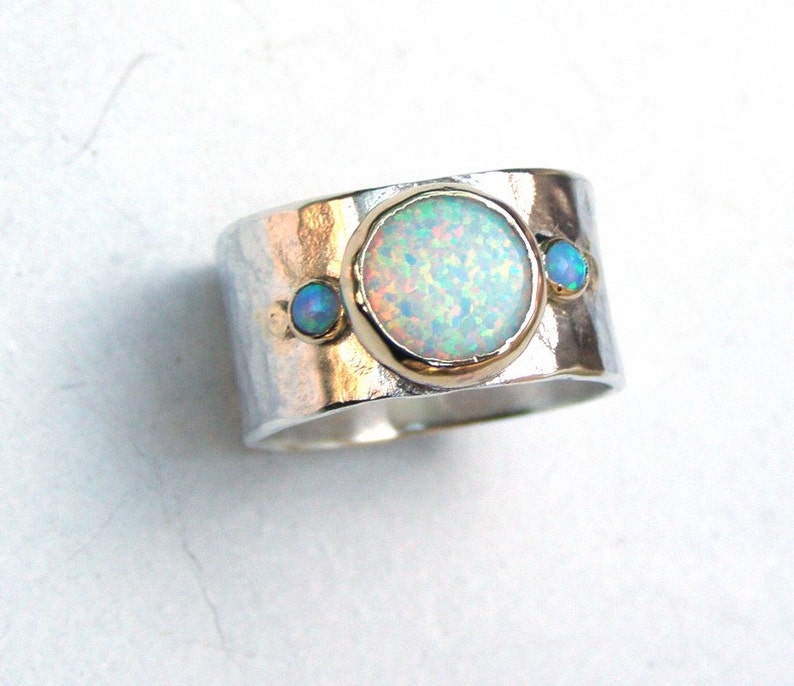 Unique Engagement Ringssilver Sterling Band With White Opal Etsy UK