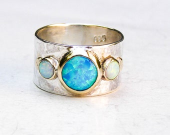 Promise Opal Ring / Silver Sterling 925 Ring / Opals Gemstone /White Opal/ Silver And Gold Ring /Made to Order personalized gifts