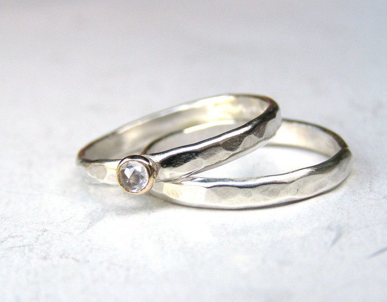 Silver Sterling Bridal Sets, 925 silver sterling wedding band, Handmade jewelry made to order image 3