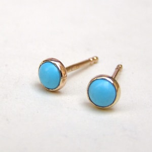 Turquoise Stud earrings, Solid gold 14k earrings 4mm image 1