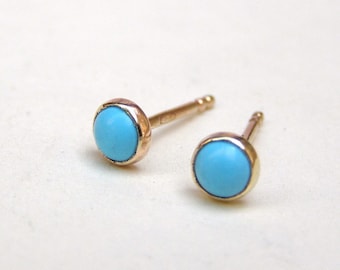 Tiny turquoise stud earrings, blue stud earrings, round dainty earrings, teeny tiny silver studs, everyday earrings, child earrings children
