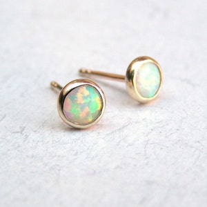 white opal studs 6mm/opal stud earrings 14k image 2