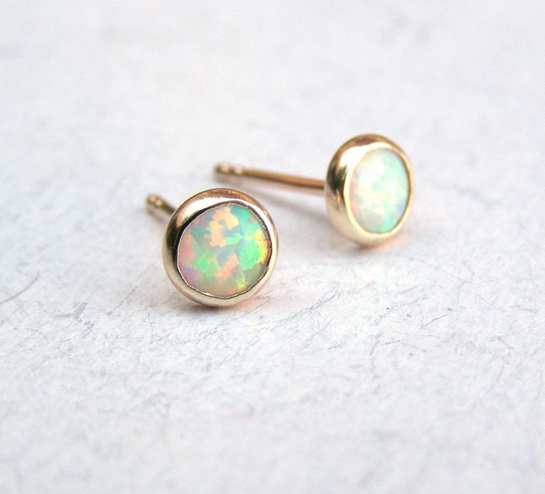 white opal studs 6mm/opal stud earrings 14k image 2