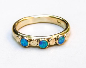 Blou Opal ring /14K yellow gold stackable rings / solid gold ring/ Handmade blue opal engagement Stackable ring