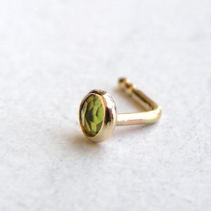 Peridot Nose Studs  3mm Nose Piercing L Shape, solid gold 14K