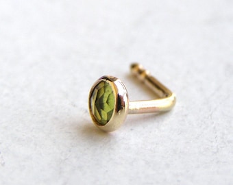 Solid gold Nose Ring - Nose stud - 14k solid gold nose ring peridot nose ring 3mm Nose, Piercing L Shape