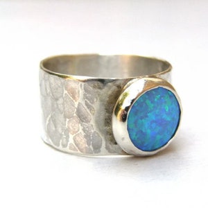 Blue Opal ring Statement Silver sterling 925 ring October stone, Handmade gift for her image 8