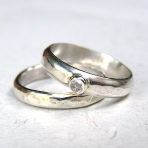 Cuople ring set, bridal sets silver sterling band with stone, Gift for her, Anniversary ring, Stackable silver ring