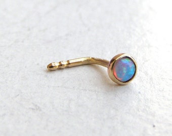 Minimalist 14k solid gold Blue Opal nose stud, opal piercing, 14k nose stud