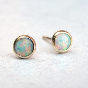 white opal studs 6mm/opal stud earrings 14k image 4