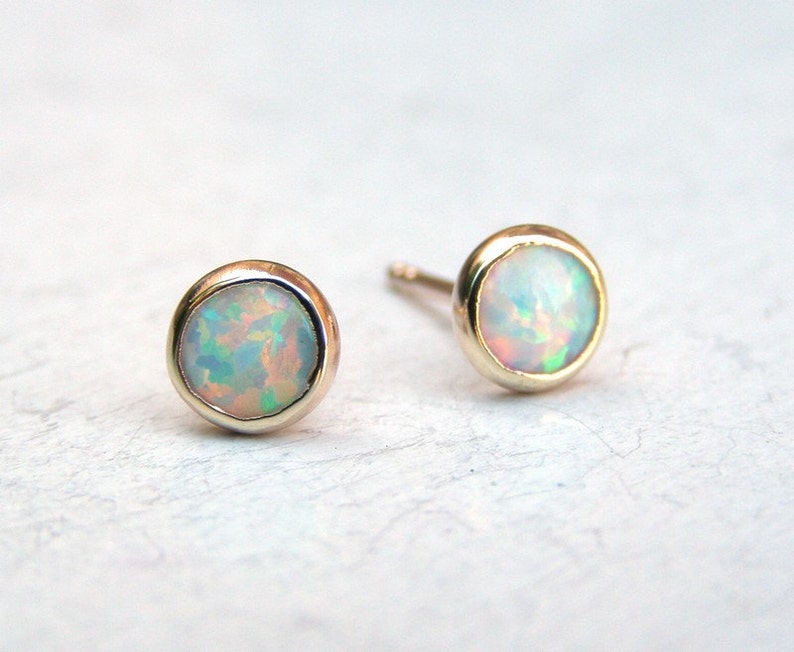 white opal studs 6mm/opal stud earrings 14k image 4