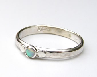 White opal ring, Silver sterling Stacking  Engagement Ring