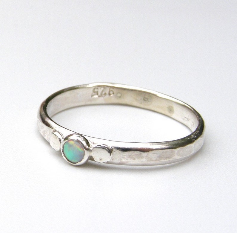 White opal ring, Silver sterling Stacking Engagement Ring image 1