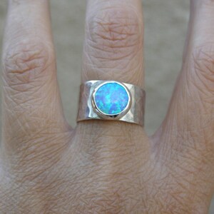 Blue Opal ring Statement Silver sterling 925 ring October stone, Handmade gift for her image 4