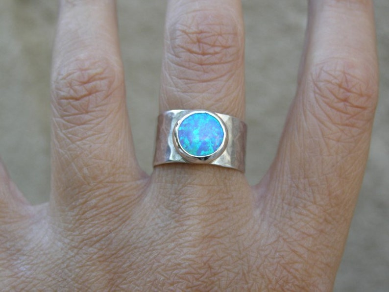 Blue Opal ring Statement Silver sterling 925 ring October stone, Handmade gift for her image 4