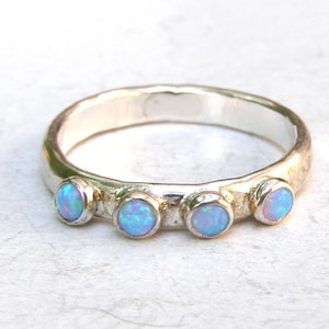 Blue Opal ring, silver sterling 925 stackable ring, Multi stone  Gemstone ring ,silver sterling band