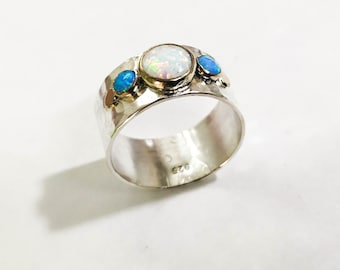 Multi stone Opal ring\Handmade Statement Rings\opals ring\blue opal ring\October birthstone\Birthday gift\Ttackable Sterling bands\Mom gift