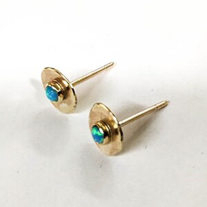 14k solid gold Opal studs 8 mm 3mm Opal stone earrings Blue opal Birthstone image 7