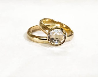 14k Solid Yellow Gold Round Cut Solitaire Engagement Promise Ring Wedding Bridal Set 10mm  Man Made Lab Created Synthetic Simulated Diamond