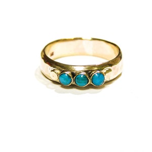 9K solid gold 4mm, handmade solid gold ring with Turquoise stone. Minimalist ring