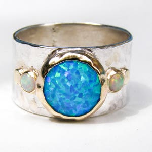 Silver Sterling Band Opal Statement Ring multi stone gemstone ring Ring with solid gold Blue Opal Ring personalized gifts image 5