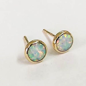 white opal studs 6mm/opal stud earrings 14k image 7