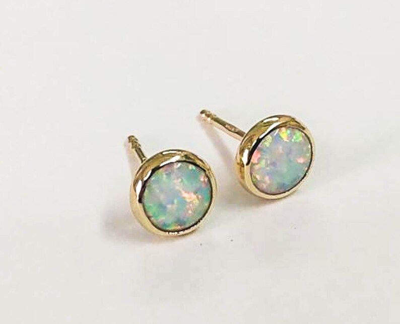 white opal studs 6mm/opal stud earrings 14k image 7