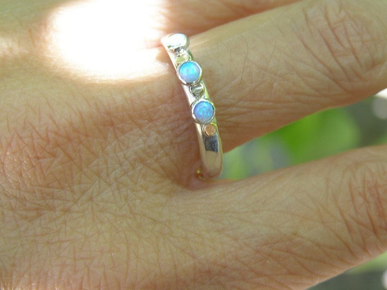 Blue Opal ring ,Silver Sterling Ring, Anniversary ring ,Christmas gift ,Stackable ring, October Birthstone ring, Birthday gift image 5