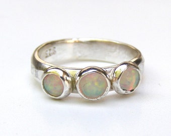 White opal ring, 925 Silver sterling ring, Multi stone Gemstone ring for women