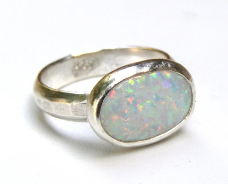 White opal ring, Silver sterling ring Cocktail White opal Gemstone silver ring, Oval stone, 925 Sterling silver ring ,christmas gift image 8