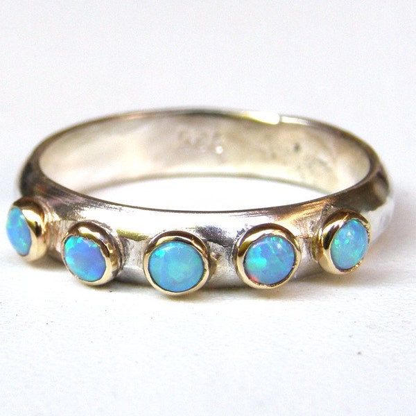 Blue Opal ring, Silver sterling stacking Ring with opal stone Handmade gift,  Minimalist Gold Engagement Ring